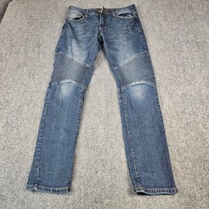 CJ Black Mens Skinny Flex Moto Jeans Blue Denim Ribbed Knee‎ 30x30